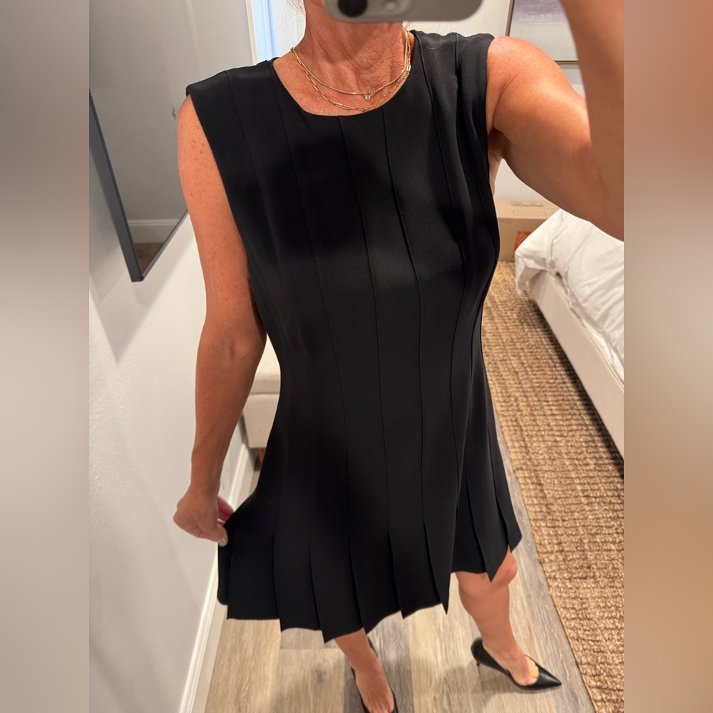 Theory Black Pleated Mini Dress